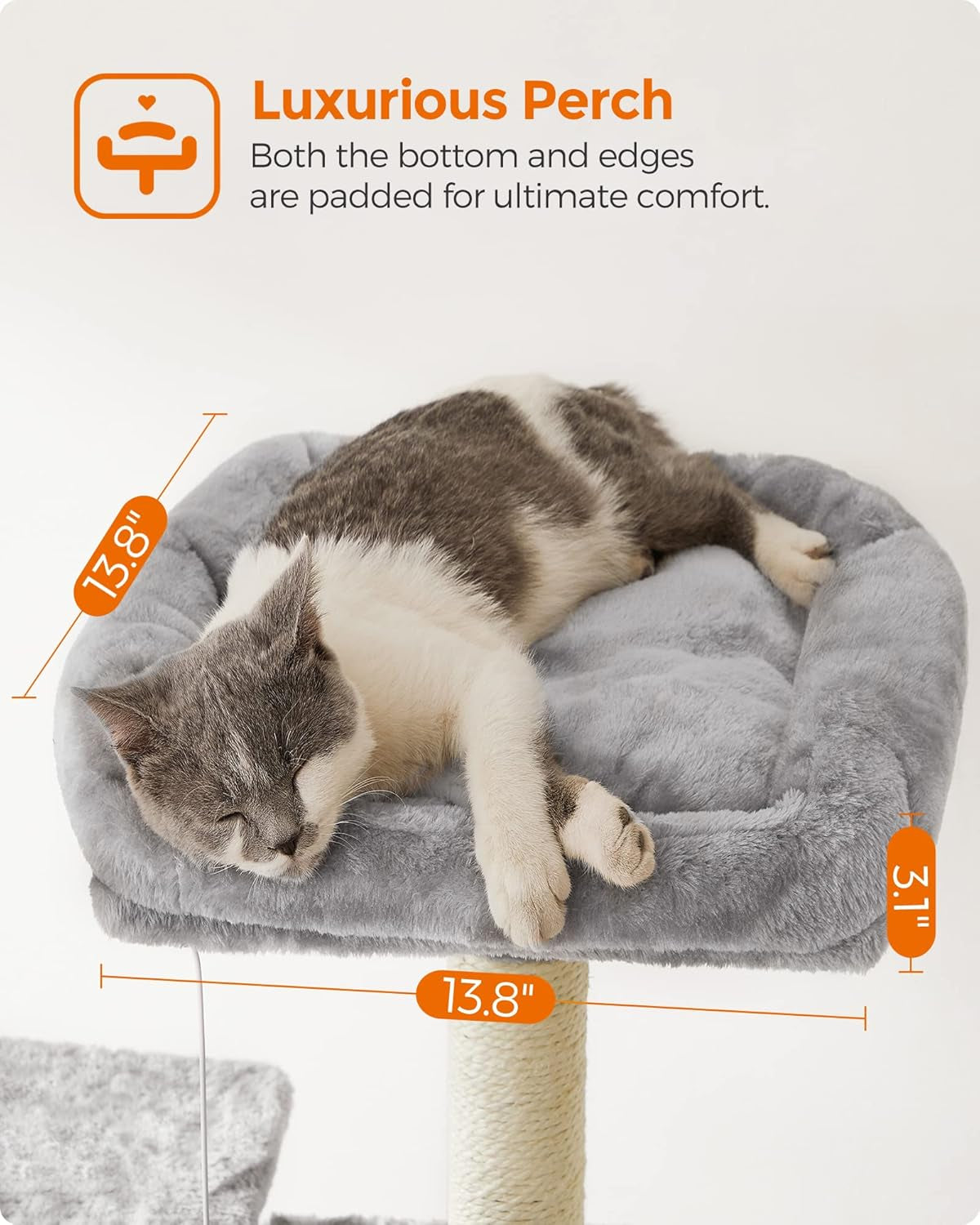 Cat Tree, Cat Tower with 2 Cat Caves, Hammock, 61 Inches, Cat Activity Center with Scratching Posts and Board, Light Gray UPCT163W01