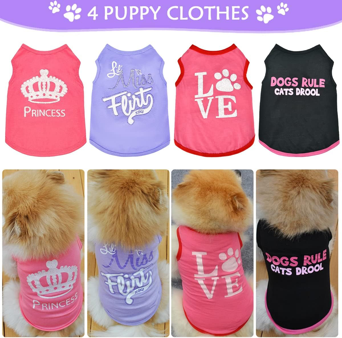 Dog Clothes for Dogs Girl Summer Pet T-Shirts Costume Cat Clothing Apparels Puppy Vest Outfits Cute Pattern for Small,Medium,Large Breed 4 Pack HLL21030802 Small/2.64-4.4Lb