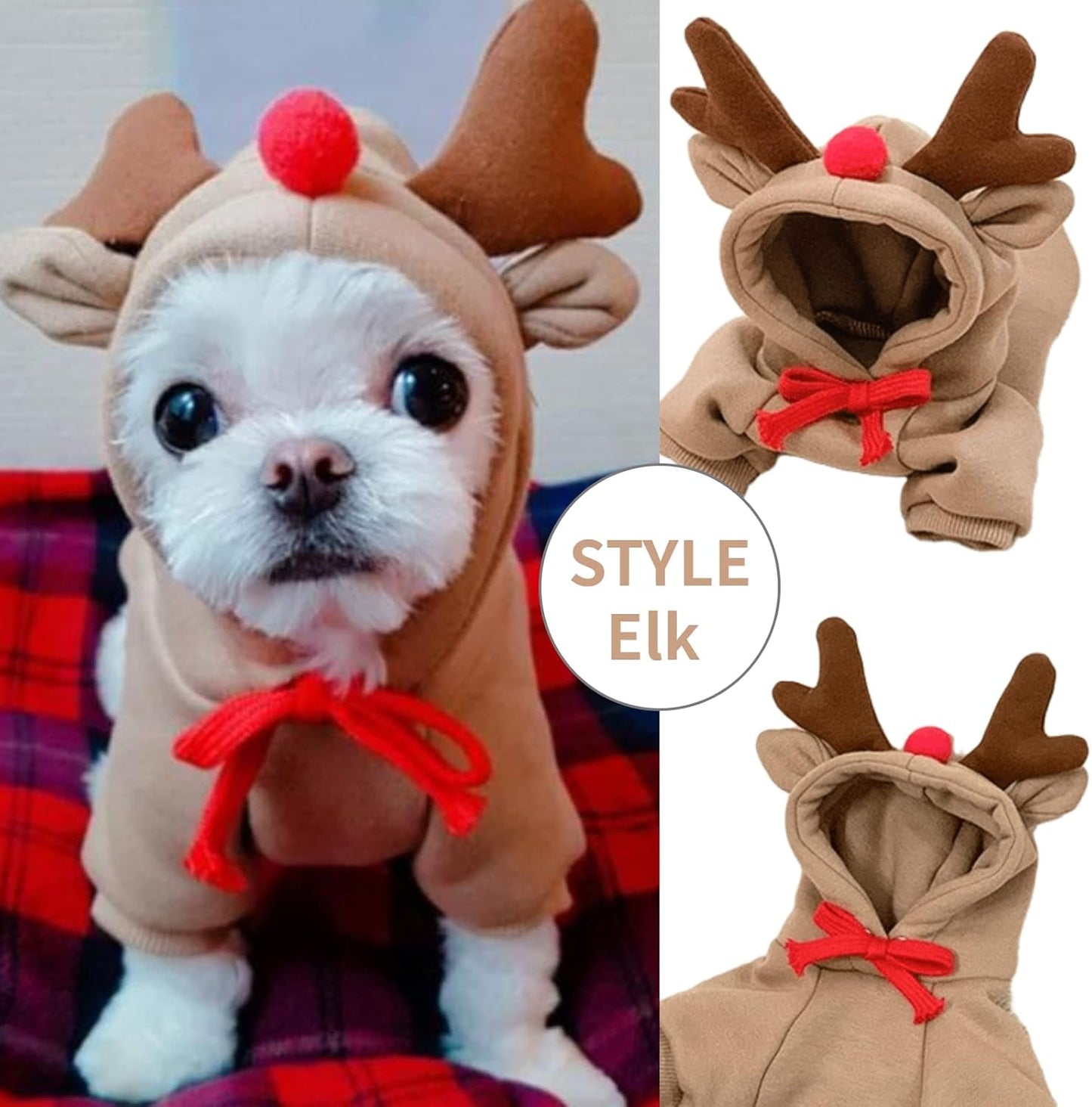 Dog Frog Hoodie Sweatshirts Puppy Sweaters for Small Dogs Boy Girl for 1Lb To17.6Lb Dogs - Winter Fall Dog Clothes for Chihuahua Doggie Pet Cat Warm Fleece Coat Outfit (Frog + Elk + Heart, X-Small)