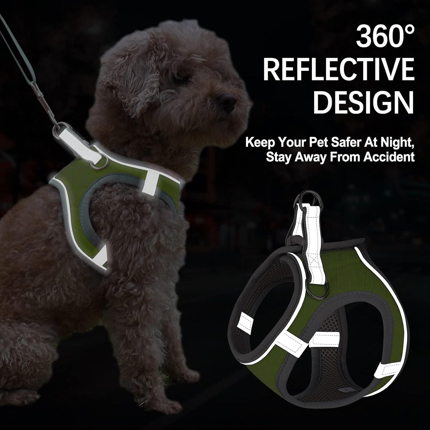 Small Dog Harness, Puppy Harness, Adjustable Leash and Collar Set for Small Dogs, Dog Vest Harness, Soft Dog Harness for Small Medium Puppy, Green X-Small