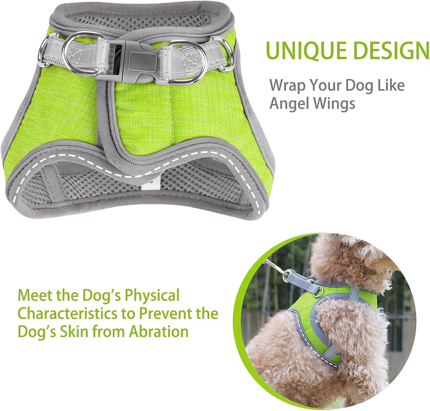 Small Dog Harness, Puppy Harness, Adjustable Leash and Collar Set for Small Dogs, Dog Vest Harness, Soft Dog Harness for Small Medium Puppy, Green X-Small
