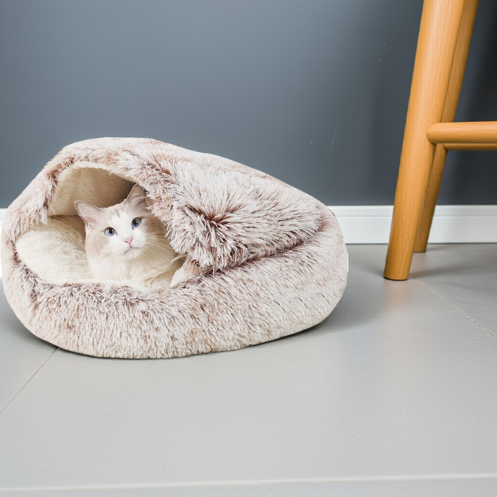 2-in-1 Round Cushion & Warm Pet House for Cats and Small Dogs