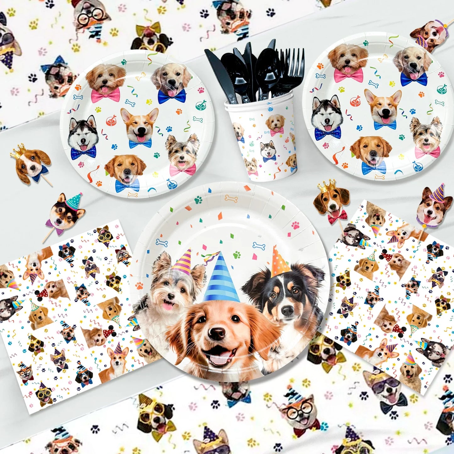 Puppy Dog Birthday Party Supplies,148Pcs Dog Party Decorations & Dog Birthday Party Tableware Set- Dog Birthday Banner,Puppy Balloons&Puppy Party Plates Cups Table Cloth