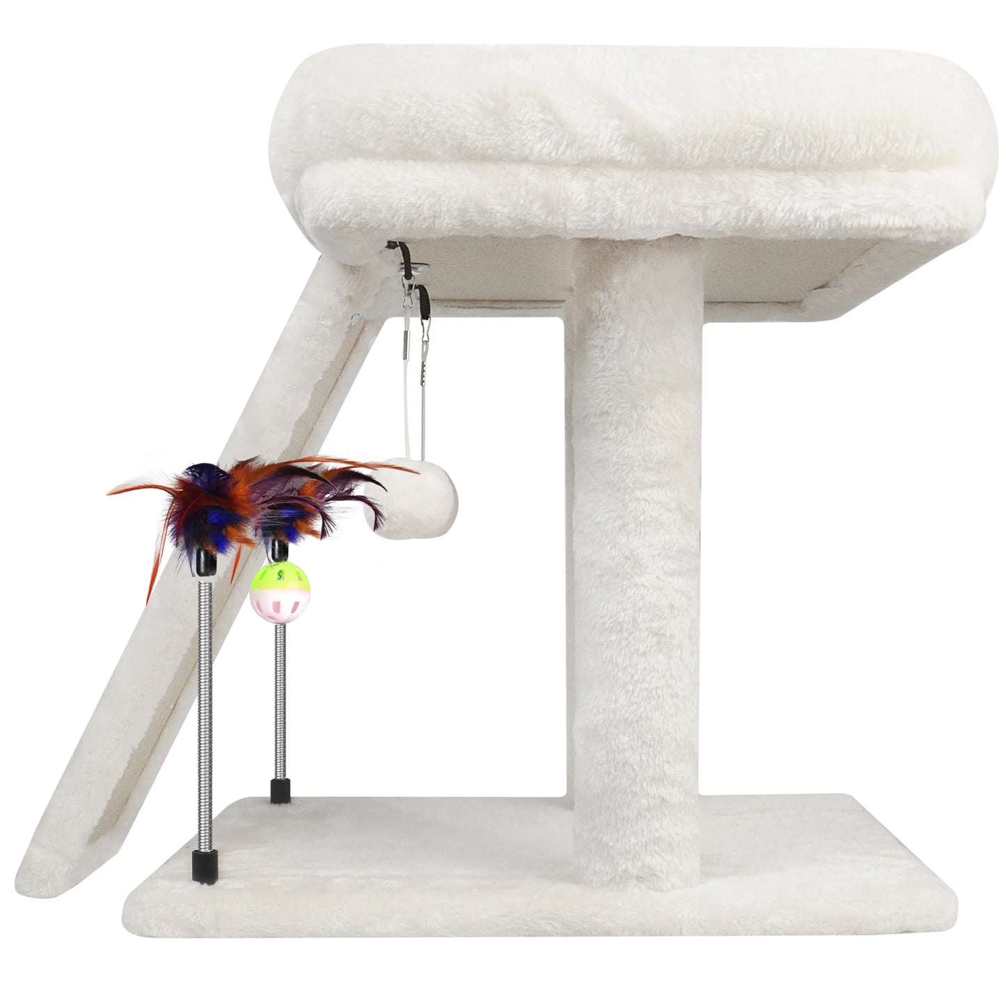 1-Level 17.7 in Cat Tree with Condo, Scratch Pad, Hammock & Hanging Ball, Beige