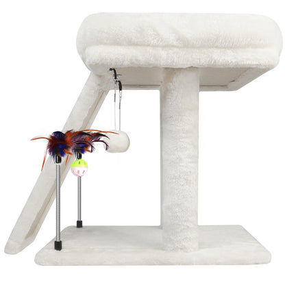 1-Level 17.7 in Cat Tree with Condo, Scratch Pad, Hammock & Hanging Ball, Beige