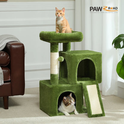 30" Cat Tree Condo with Sisal Scratcing Post Tower Ramp for Indoor Cats,Green