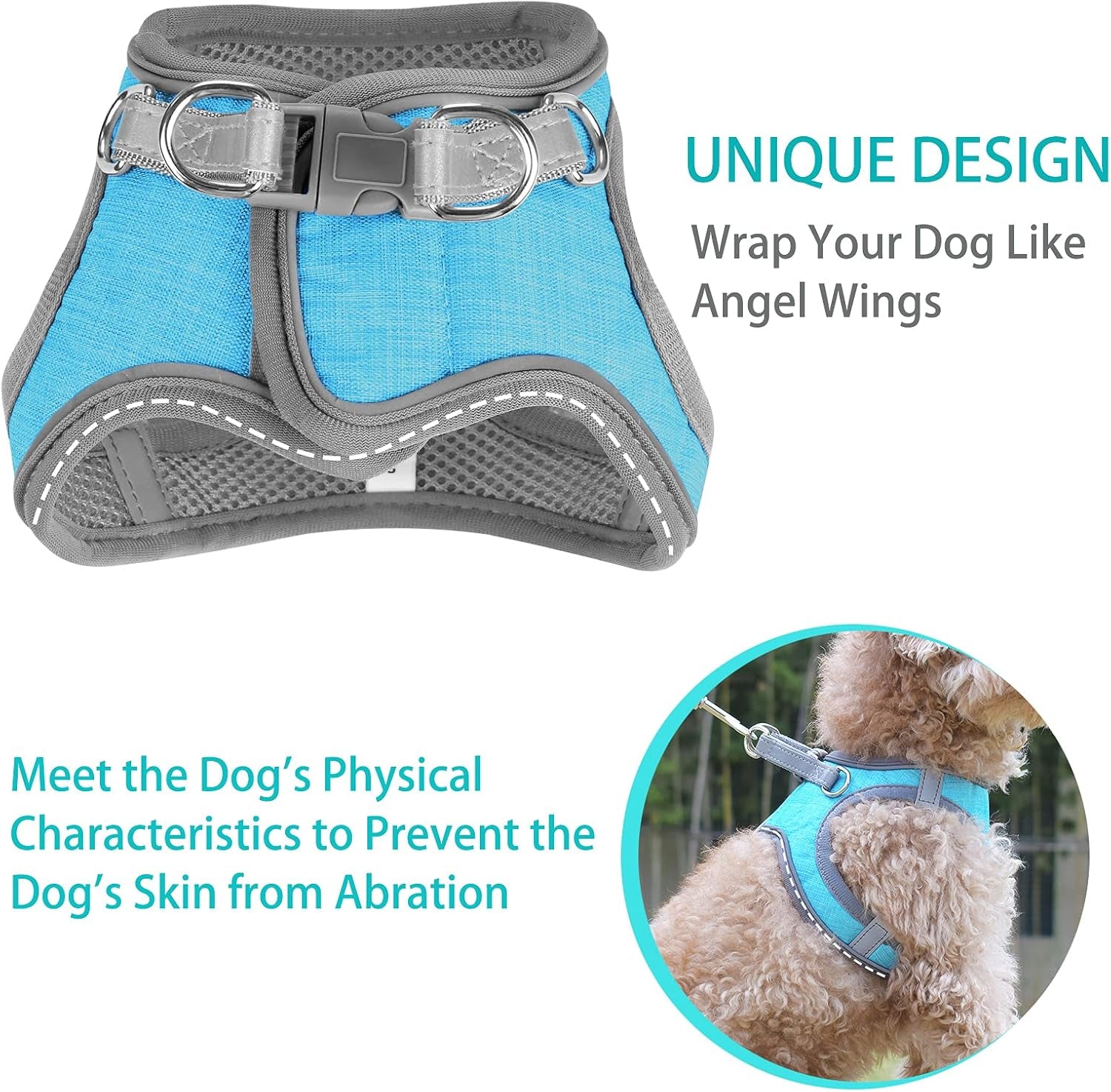 Small Dog Harness, Puppy Harness, Adjustable Leash and Collar Set for Small Dogs, Dog Vest Harness, Soft Dog Harness for Small Medium Puppy, Baby Blue XXS