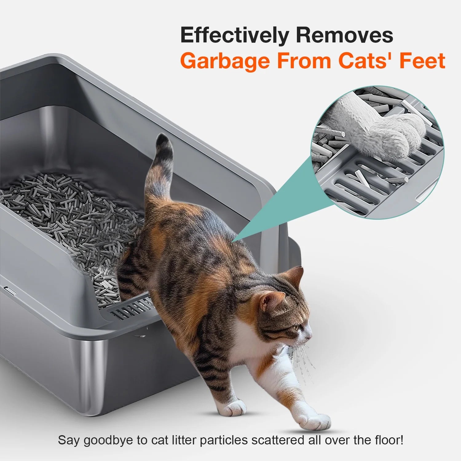 XL Stainless Steel Cat Litter Box for Multiple Cats, MS-60 Metal Cat Litter Box with Scoop & Mat, Khaki
