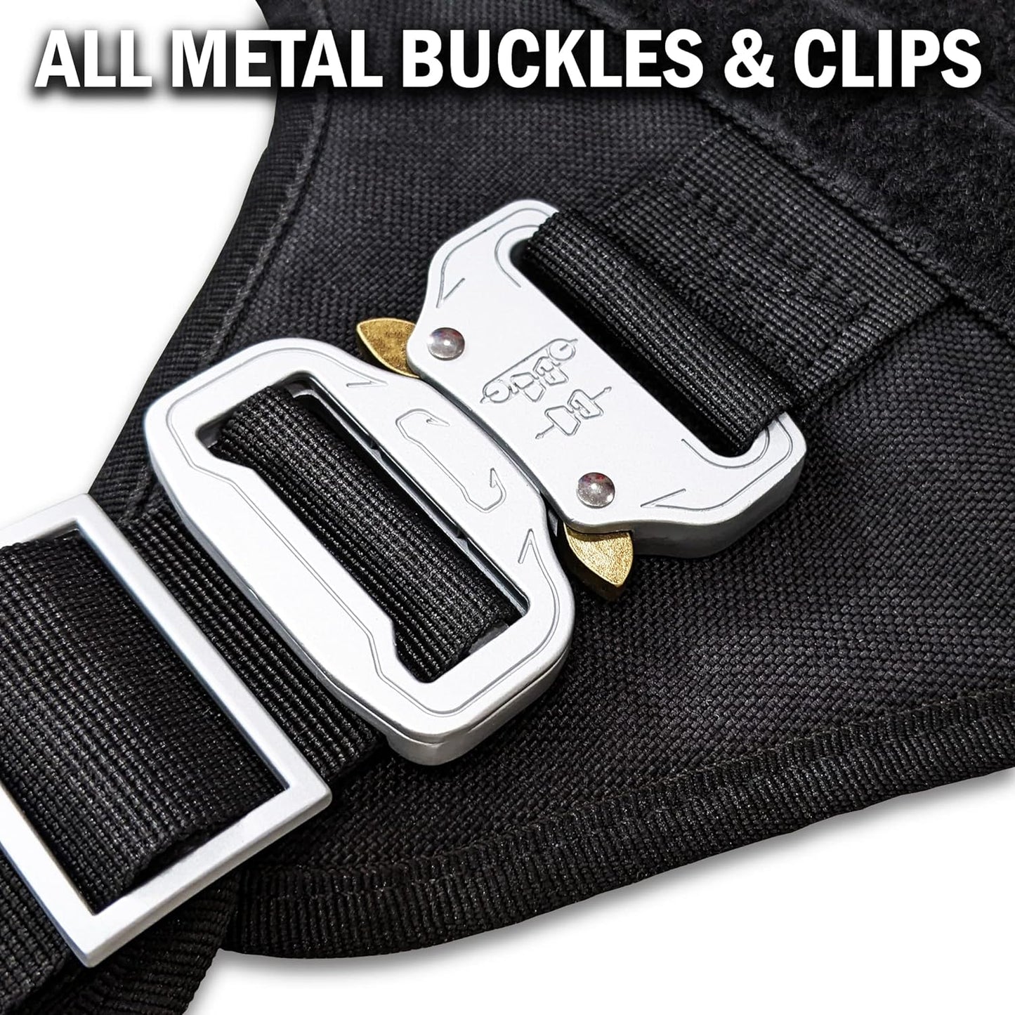 Tactical Dog Harness for Large Dogs with 4 Metal Buckles, Waterproof; Military Grade Dog Vest, Stop Pulls, Does Not Choke Neck and Prevents Escapes, Heavy-Duty Dog Harness, Black (L)