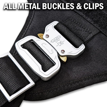 Tactical Dog Harness for Large Dogs with 4 Metal Buckles, Waterproof; Military Grade Dog Vest, Stop Pulls, Does Not Choke Neck and Prevents Escapes, Heavy-Duty Dog Harness, Black (L)