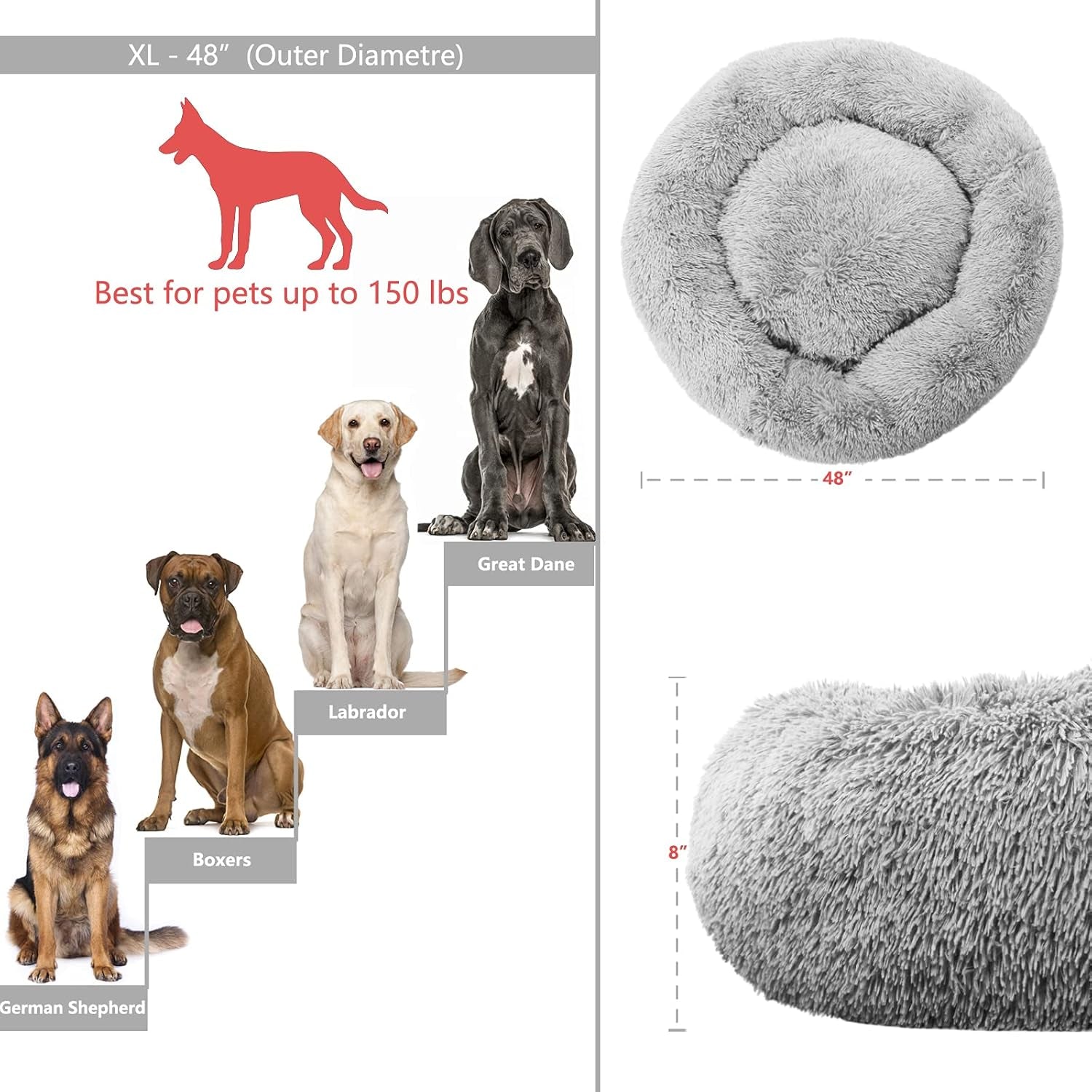 Jumbo plus Orthopedic Dog Bed with Removable Cover for Extra Large Breed Dogs with Zippered Closure Orthopedic Burrow Pet Bed 48 Inches Faux Fur for Senior Dogs Machine Washable