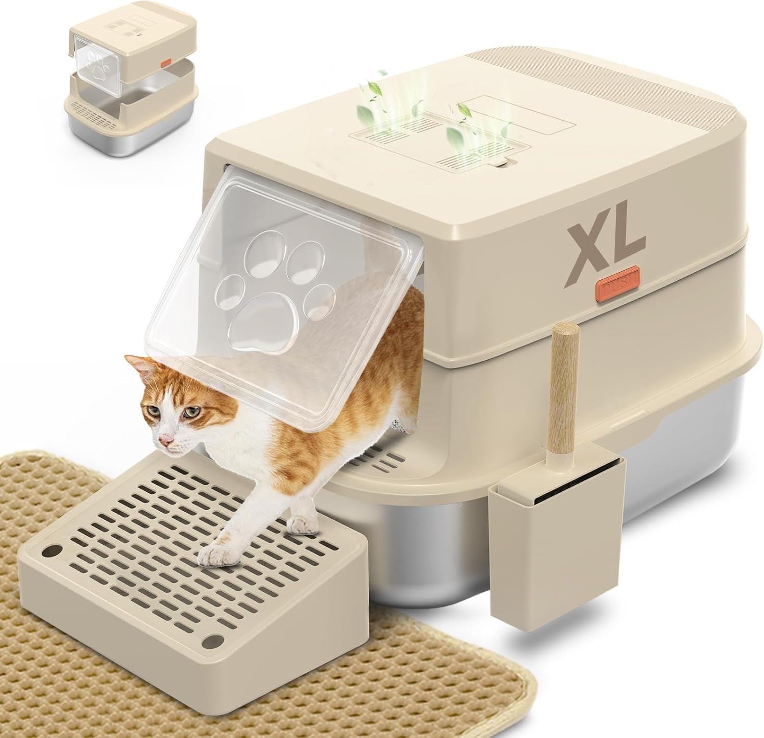 Stainless Steel Cat Litter Box with Lid, 3 in 1 Removable Litter Box for Big/Mul