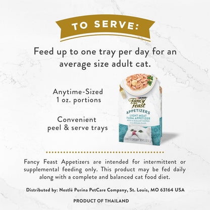 Purina  Appetizers Lickable Grain Free Wet Cat Food Topper Light Meat Tuna Appetizer with Scallop - (Pack of 10) 1.1 Oz. Trays