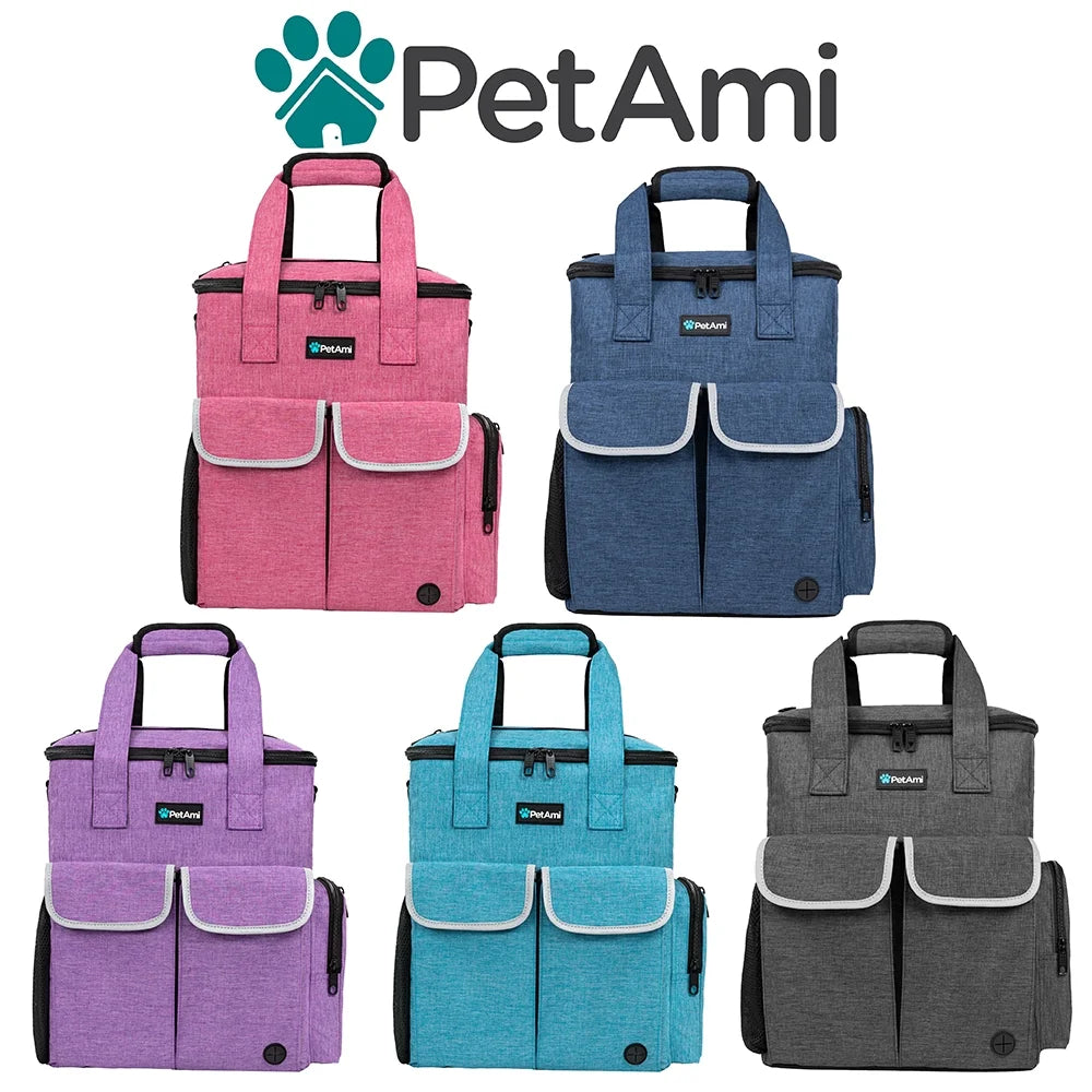 Dog Travel Bag Pet Supplies Accessories Organizer for Traveling, Camping, Weekend; Cat Pet Travel Bag Kit Includes 2 Food Storage Containers, 2 Collapsible Bowls, 1 Feeding Mat (Dark Gray)