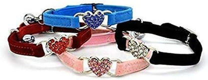 Cat Collar with Safety Belt and Bell Heart Bling 8-11 Inches (Black+Red+Pink+Blue)