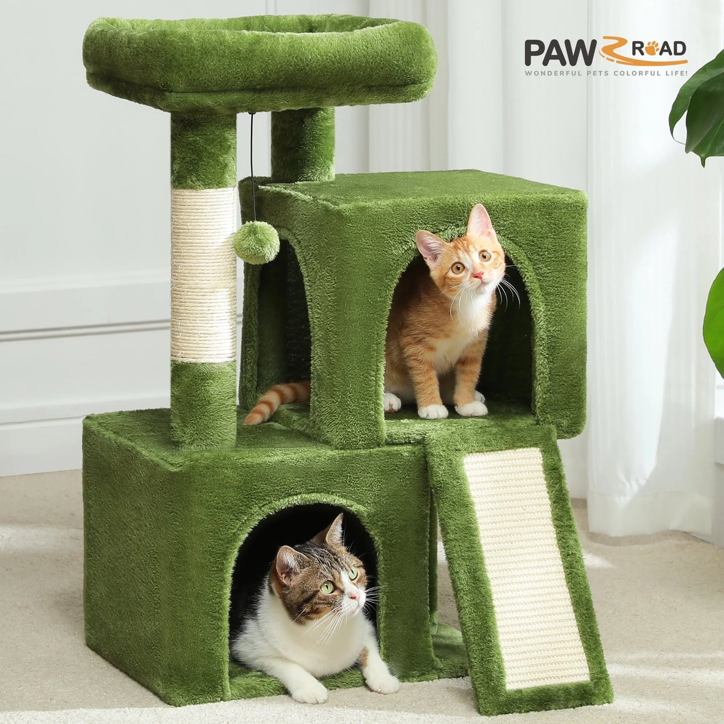 30" Cat Tree Condo with Sisal Scratcing Post Tower Ramp for Indoor Cats,Green