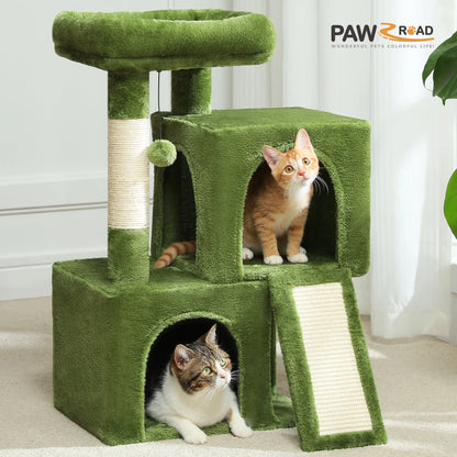 30" Cat Tree Condo with Sisal Scratcing Post Tower Ramp for Indoor Cats,Green