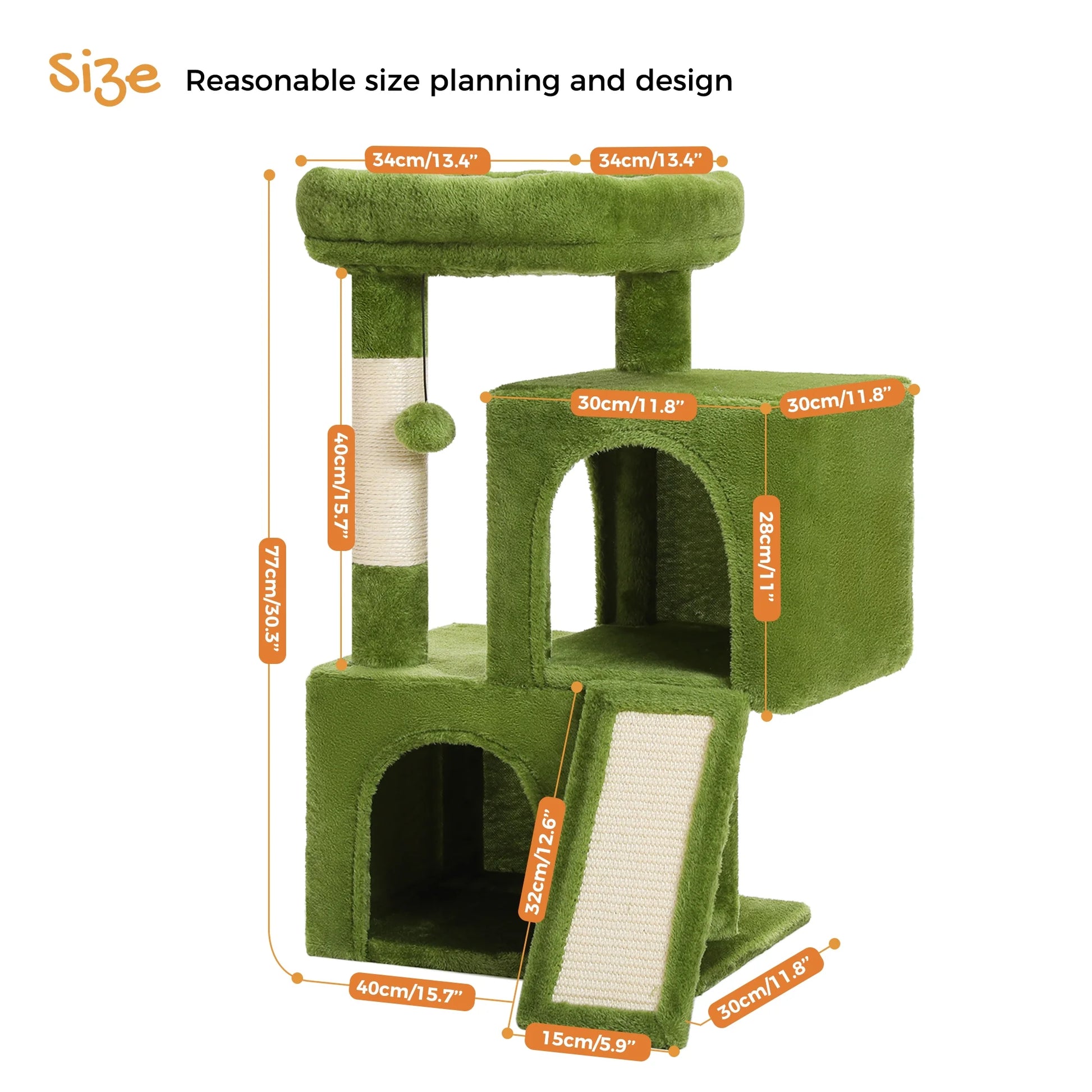 30" Cat Tree Condo with Sisal Scratcing Post Tower Ramp for Indoor Cats,Green