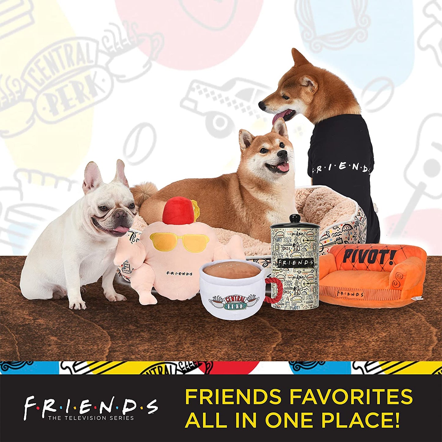 Friends TV Show Iconic Graphics Dog Harness for Small Dogs (S) | Black No-Pull Harness with D-Ring | Machine Washable Friends Merch
