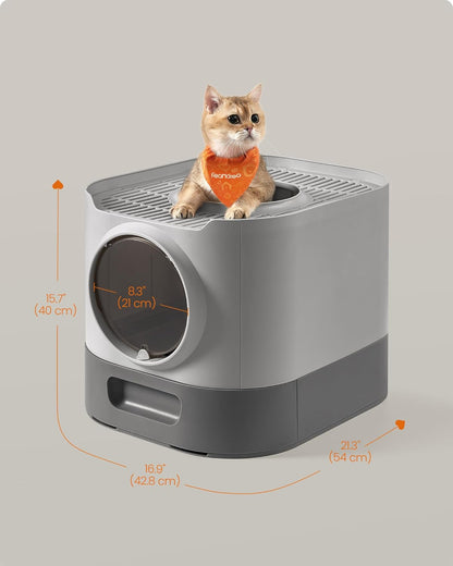 Cat Litter Box with Lid, XL Enclosed Litter Box with Slide-Out Tray, Scoop, Brus