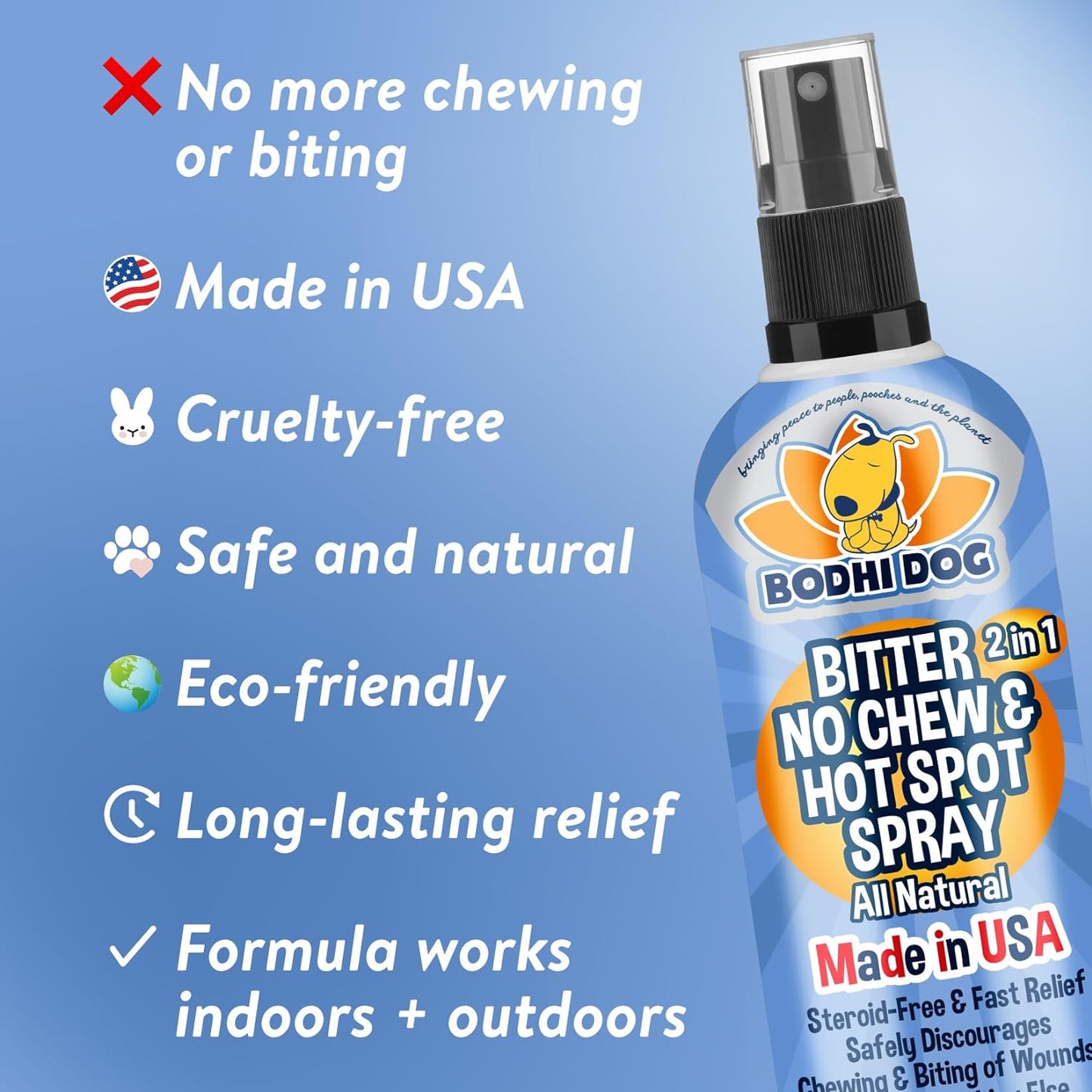 Bitter 2-In-1 No Chew & Hot Spot Spray - Natural Anti-Chew Remedy Better than Bitter Apple - Soothes Hot Spots, Deters Chewing - Safe for Skin, Wounds & Furniture- Made in USA (8 Fl Oz)