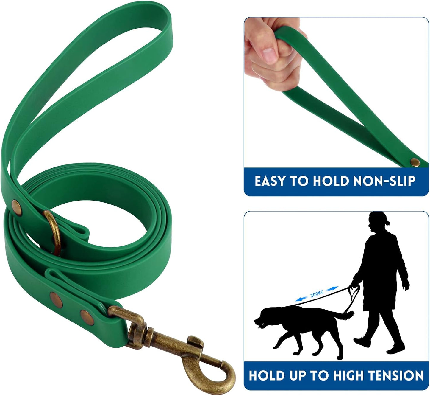 Dog Collar and Leash Set, Waterproof Adjustable Puppy Collars with Cute Tag 6FT Dog Leash with Poop Bag for Small Medium Large Dogs (XS, Deep Green)