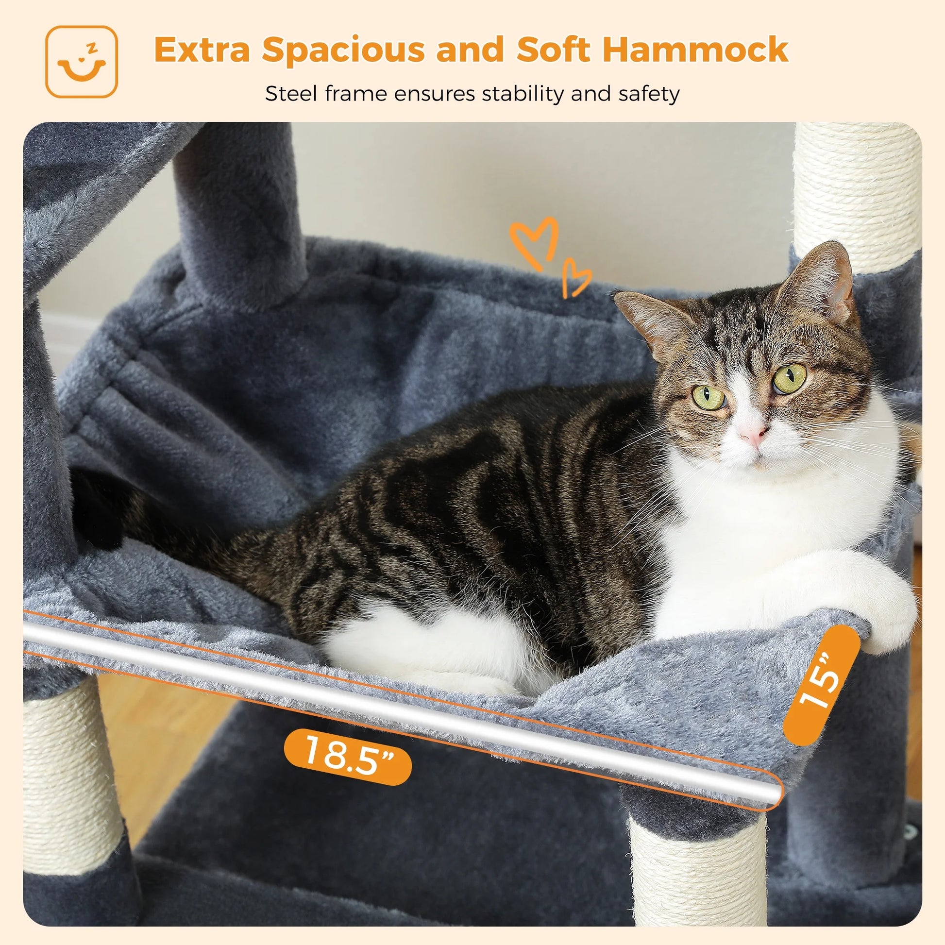 Cat Tree 64" Sisal Scratching Posts Tower with Large Perch Hammock for All Indoor Cats,Dark Gray