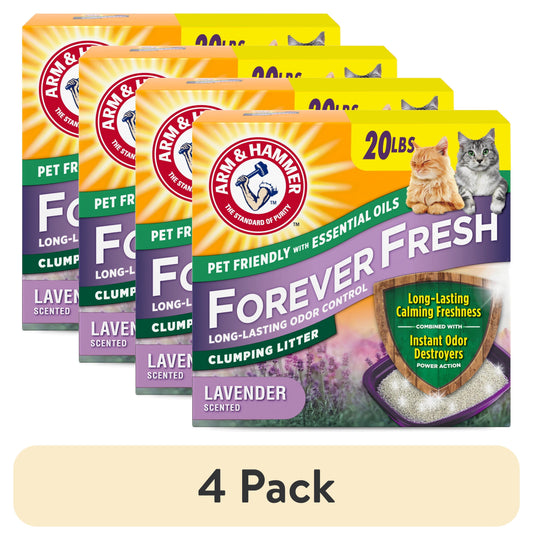 (4 Pack)  Forever Fresh Clumping Cat Litter, Lavender Essential Oils, Multi-Cat, 20 Lb