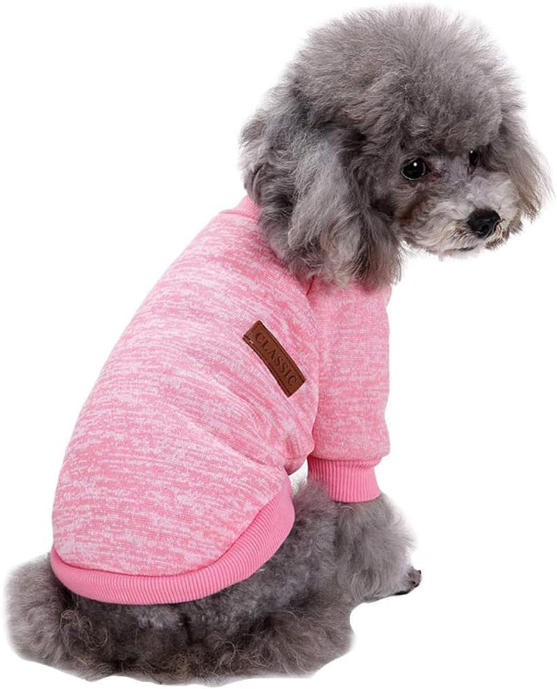 Pet Dog Classic Knitwear Sweater Warm Winter Puppy Pet Coat Soft Sweater Clothing for Small Dogs (S, Pink)