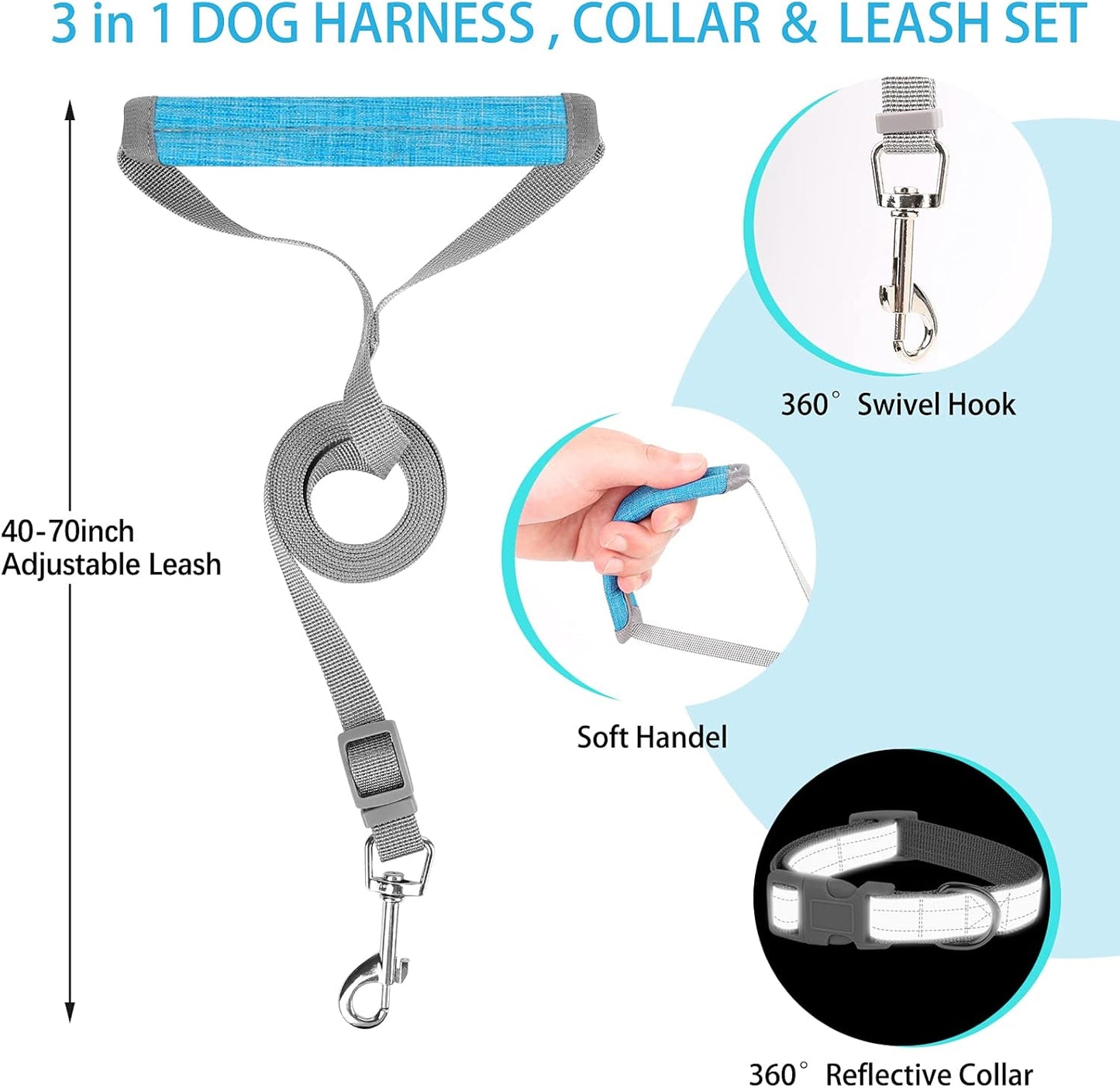 Small Dog Harness, Puppy Harness, Adjustable Leash and Collar Set for Small Dogs, Dog Vest Harness, Soft Dog Harness for Small Medium Puppy, Baby Blue XXS