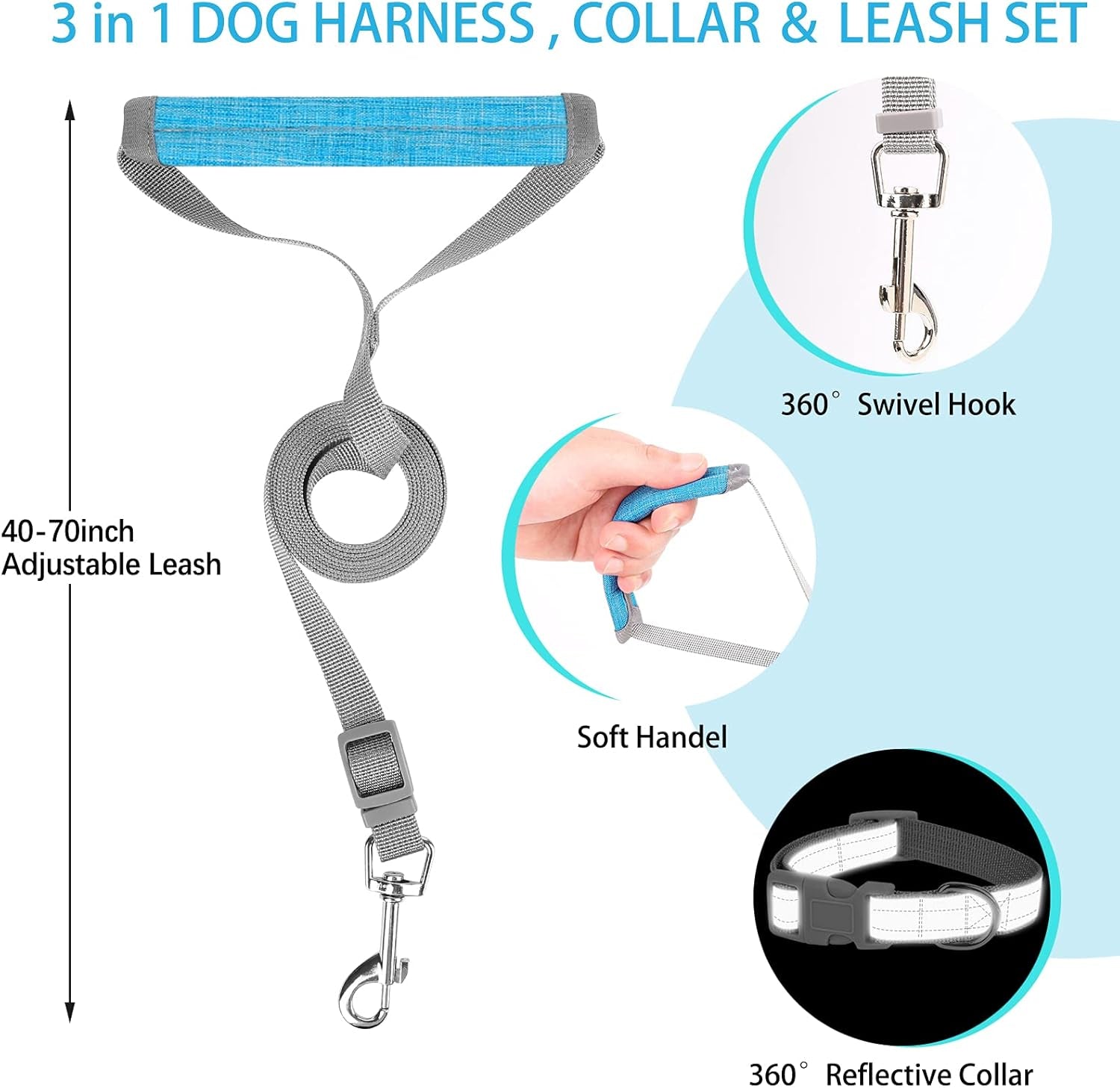 Small Dog Harness, Puppy Harness, Adjustable Leash and Collar Set for Small Dogs, Dog Vest Harness, Soft Dog Harness for Small Medium Puppy, Baby Blue XXS