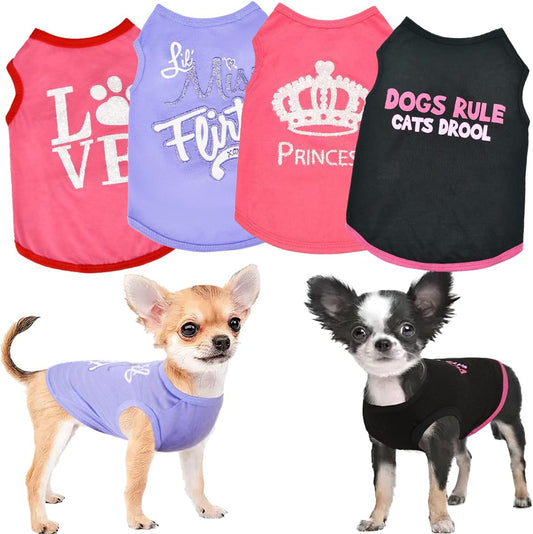 Dog Clothes for Dogs Girl Summer Pet T-Shirts Costume Cat Clothing Apparels Puppy Vest Outfits Cute Pattern for Small,Medium,Large Breed 4 Pack HLL21030802 Small/2.64-4.4Lb