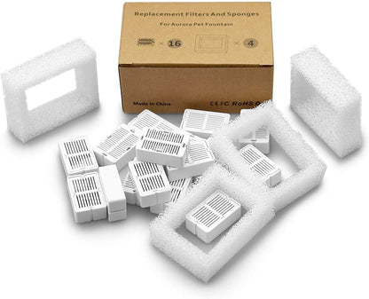 Pet Fountain Replacement Filters, 8 Pack Cat Water Fountain Carbon Filters and 2 Pack Foam Filters for Cupcake Ceramic Cat Fountain