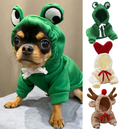 Dog Frog Hoodie Sweatshirts Puppy Sweaters for Small Dogs Boy Girl for 1Lb To17.6Lb Dogs - Winter Fall Dog Clothes for Chihuahua Doggie Pet Cat Warm Fleece Coat Outfit (Frog + Elk + Heart, X-Small)