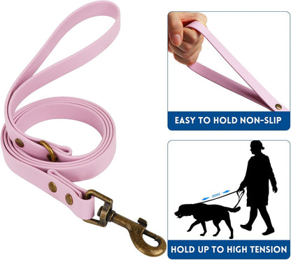 Dog Collar and Leash Set, Waterproof Adjustable Puppy Collars with Cute Tag 6FT Dog Leash with Poop Bag for Small Medium Large Dogs (M, Pale Pinkish Purple)