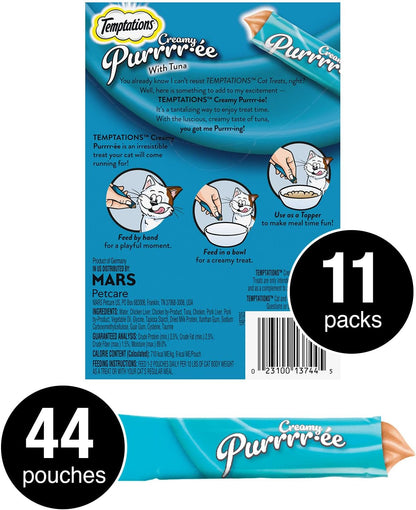 Creamy Puree Squeezable Lickable Wet Cat Treats with Tuna, 0.42 Oz. Tubes, 4 Count, Pack of 11 (44 Total)