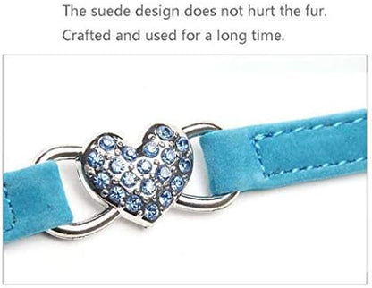 Cat Collar with Safety Belt and Bell Heart Bling 8-11 Inches (Black+Red+Pink+Blue)