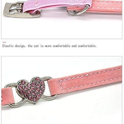 Cat Collar with Safety Belt and Bell Heart Bling 8-11 Inches (Black+Red+Pink+Blue)