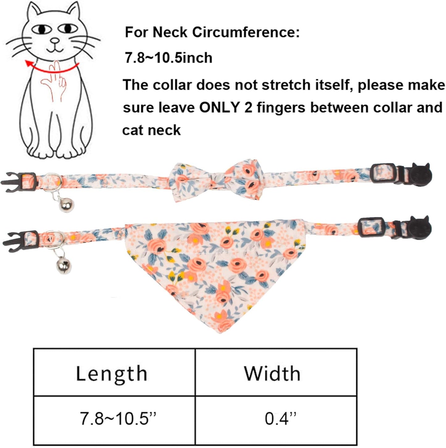 Floral Cat Collar with Bow Bandana, Removable Kitten Bowtie Scarf, Cute Flower Bow Bandana Collar for Cats Kittens