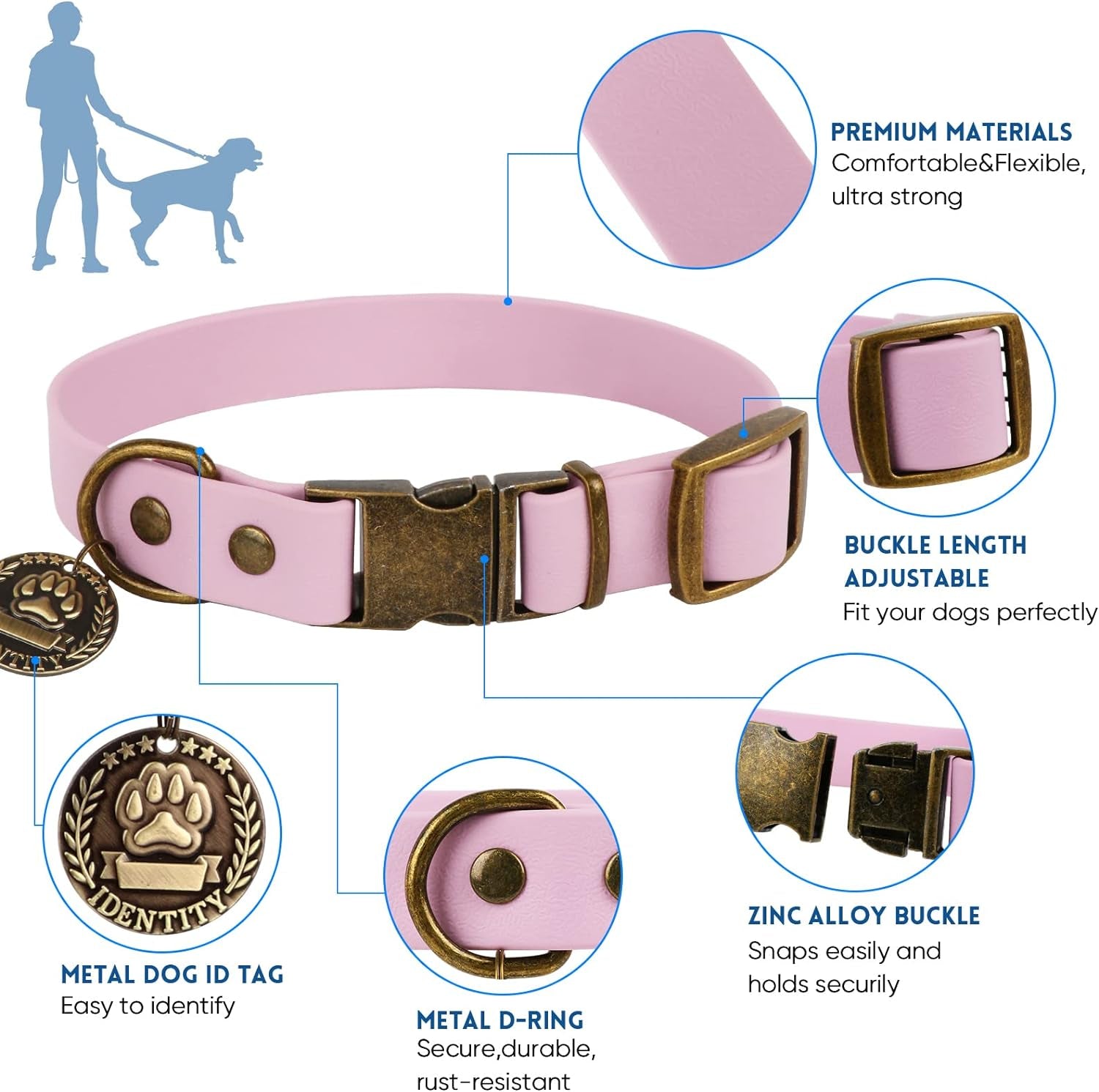 Dog Collar and Leash Set, Waterproof Adjustable Puppy Collars with Cute Tag 6FT Dog Leash with Poop Bag for Small Medium Large Dogs (M, Pale Pinkish Purple)