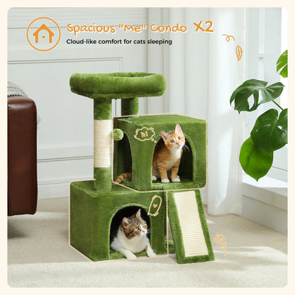 30" Cat Tree Condo with Sisal Scratcing Post Tower Ramp for Indoor Cats,Green