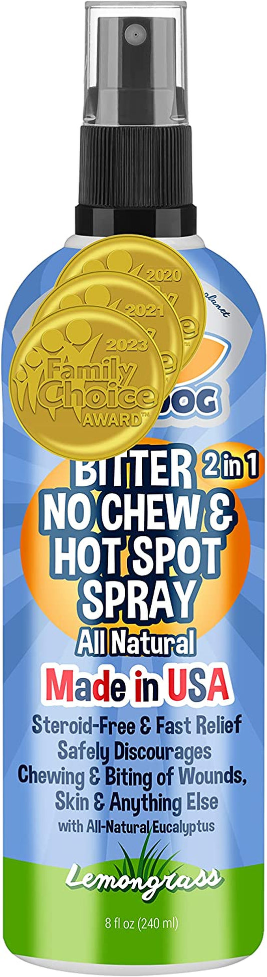 Bitter 2-In-1 No Chew & Hot Spot Spray - Natural Anti-Chew Remedy Better than Bitter Apple - Soothes Hot Spots, Deters Chewing - Safe for Skin, Wounds & Furniture- Made in USA (8 Fl Oz)
