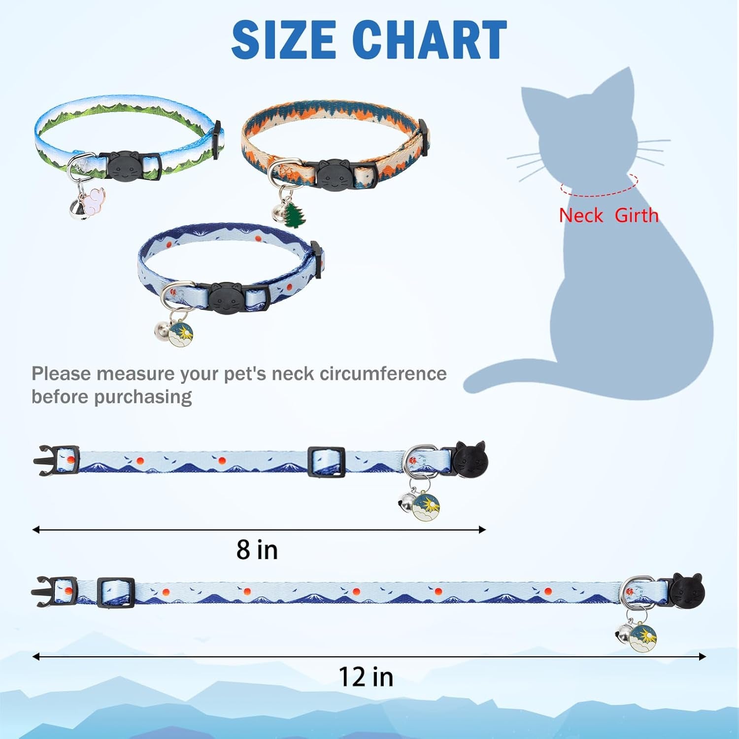 Breakaway Cat Collars with Bell, 3 Pack Adjustable Safety Cat Collar for Boy and Girl Cats, Cute Kitten Collar for Cats Puppies Daily Wearing