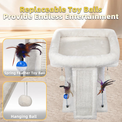 1-Level 17.7 in Cat Tree with Condo, Scratch Pad, Hammock & Hanging Ball, Beige