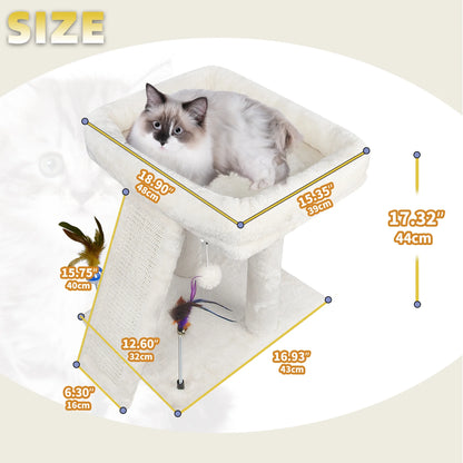 1-Level 17.7 in Cat Tree with Condo, Scratch Pad, Hammock & Hanging Ball, Beige