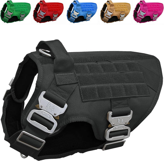 Tactical Dog Harness for Large Dogs with 4 Metal Buckles, Waterproof; Military Grade Dog Vest, Stop Pulls, Does Not Choke Neck and Prevents Escapes, Heavy-Duty Dog Harness, Black (L)