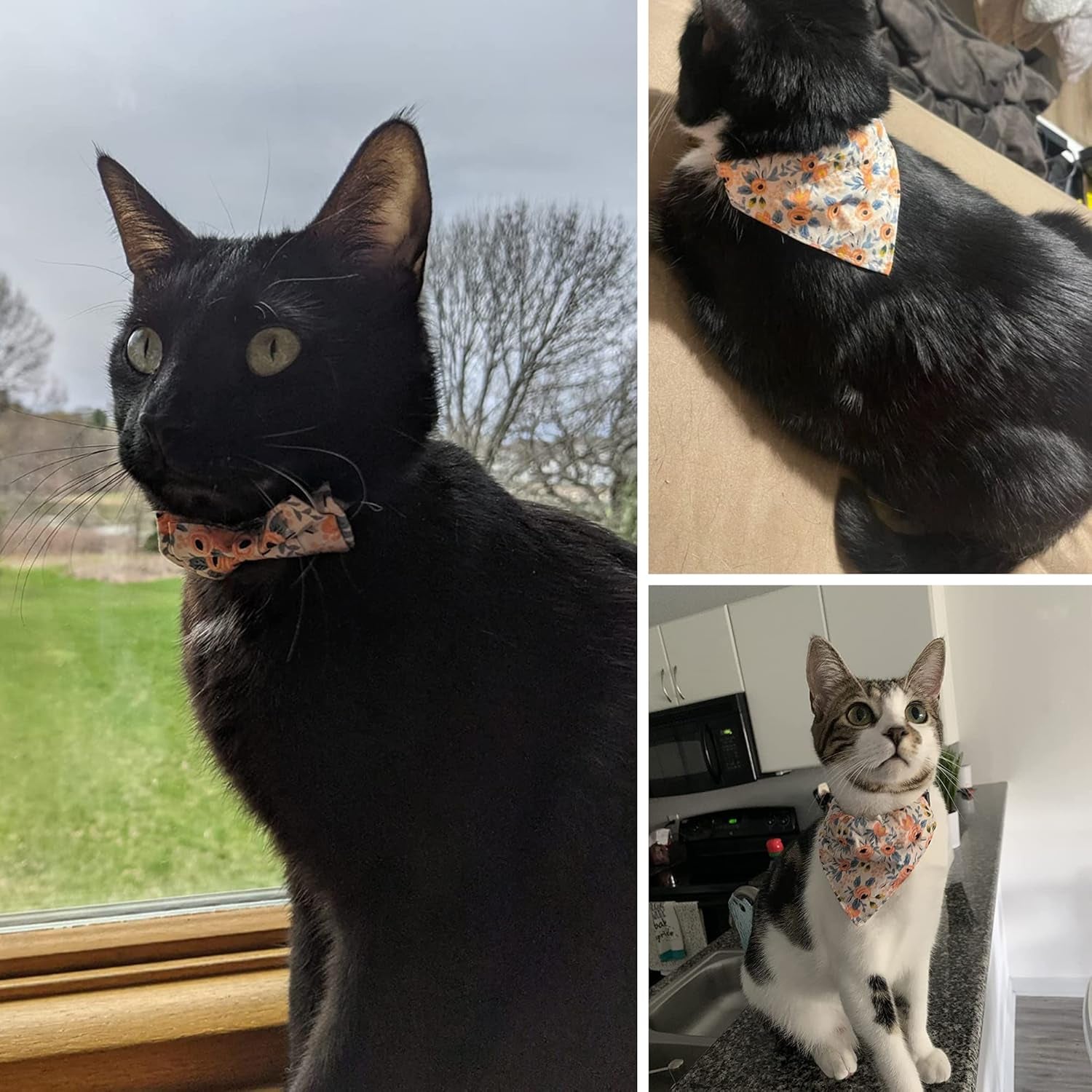 Floral Cat Collar with Bow Bandana, Removable Kitten Bowtie Scarf, Cute Flower Bow Bandana Collar for Cats Kittens