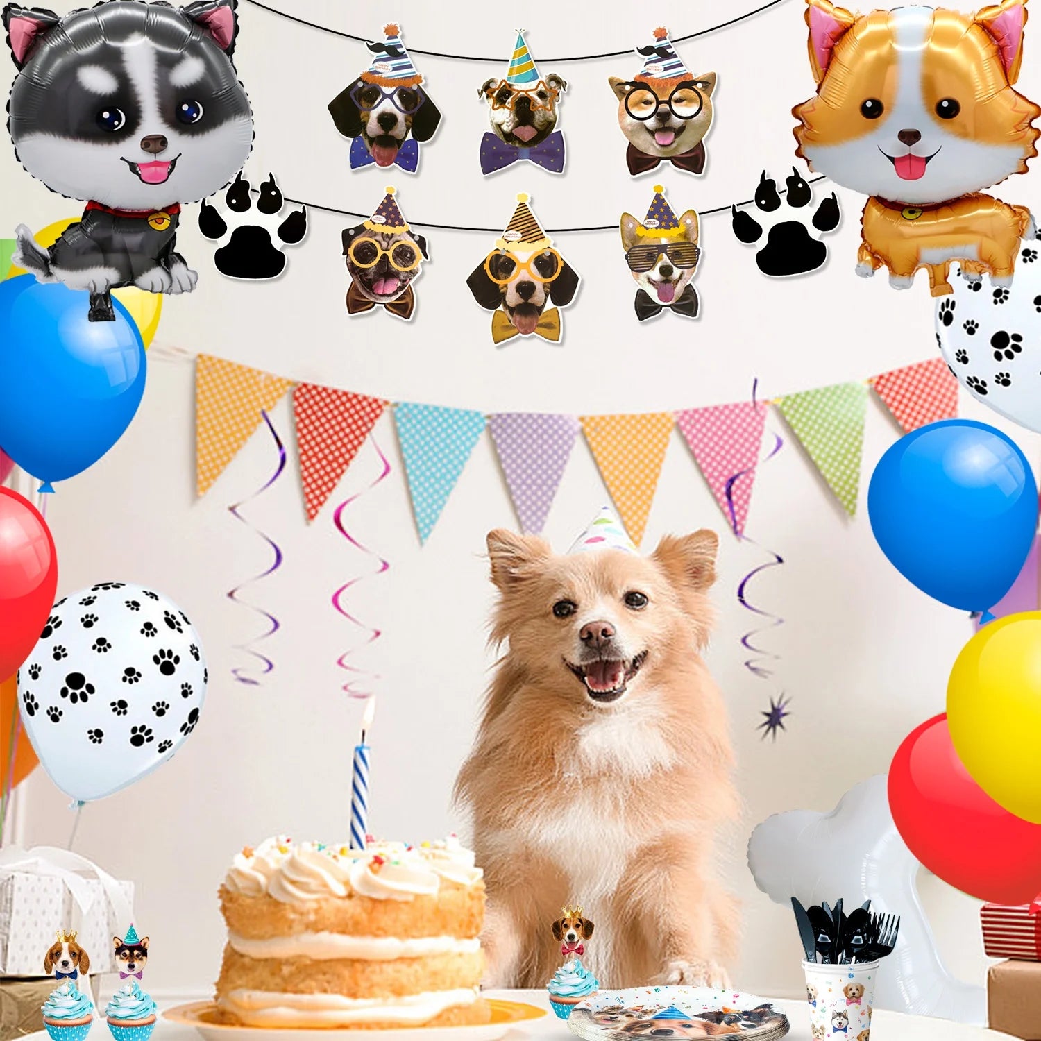 Puppy Dog Birthday Party Supplies,148Pcs Dog Party Decorations & Dog Birthday Party Tableware Set- Dog Birthday Banner,Puppy Balloons&Puppy Party Plates Cups Table Cloth