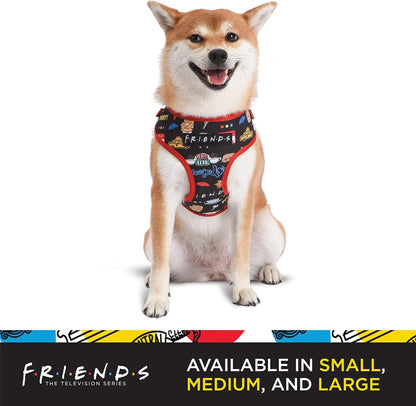 Friends TV Show Iconic Graphics Dog Harness for Small Dogs (S) | Black No-Pull Harness with D-Ring | Machine Washable Friends Merch
