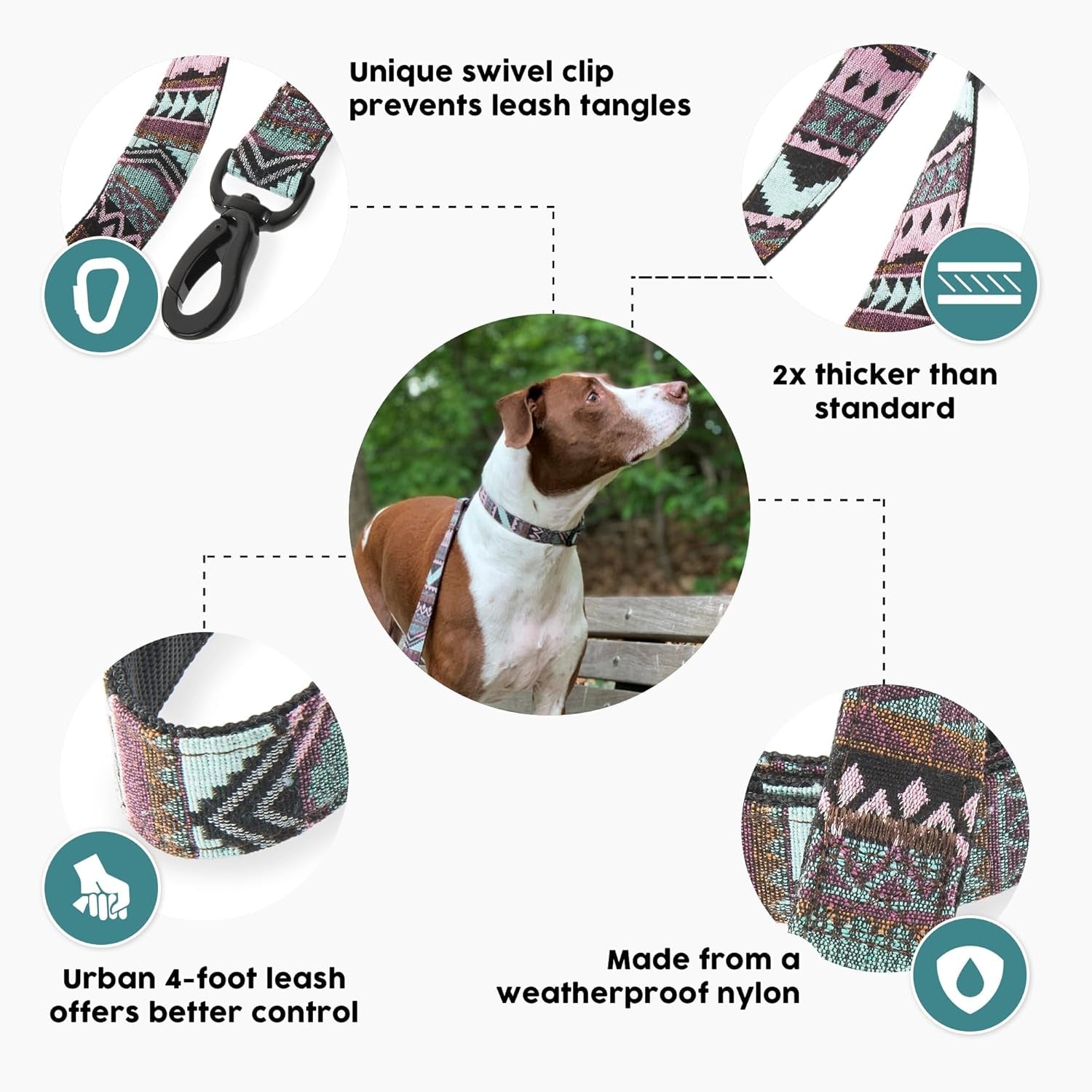Embark Adventure Dog Leashes - Colorful, Strong and Sturdy Dog Leash for Small, Medium and Large Breed Dogs (Aztec, 4 Ft)